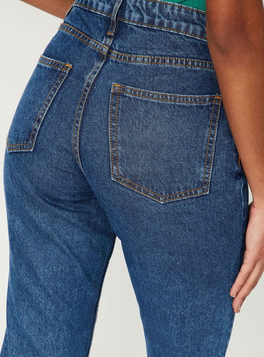 Women Washed Mom Fit Jeans