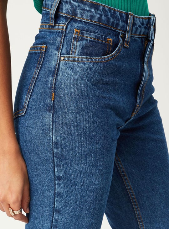 Women Washed Mom Fit Jeans