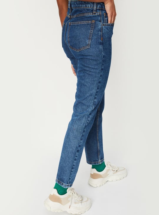 Women Washed Mom Fit Jeans