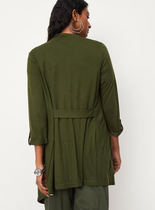 Women Solid Knit Waterfall Shrug