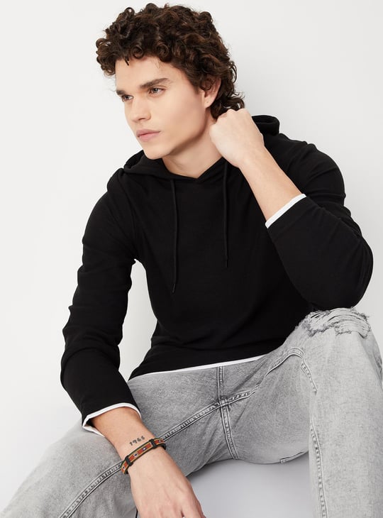 Men Solid Slim Fit Hooded T-shirt