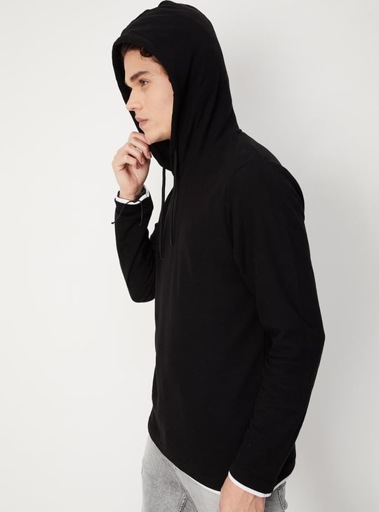 Men Solid Slim Fit Hooded T-shirt