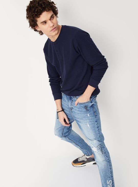 URB_N Men Waffle Knit Slim Fit Henley T-shirt