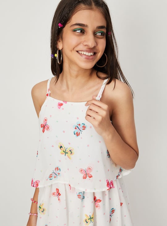 Girls Floral Print Strappy Dress