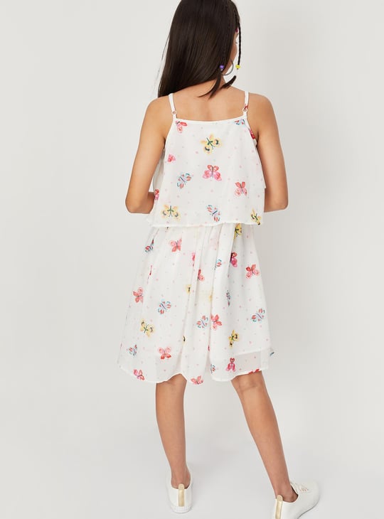 Girls Floral Print Strappy Dress