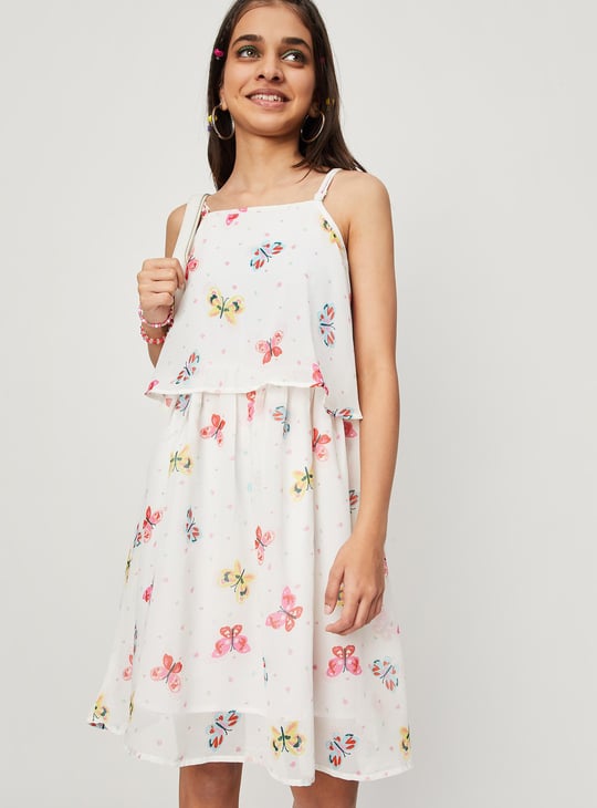 Girls Floral Print Strappy Dress