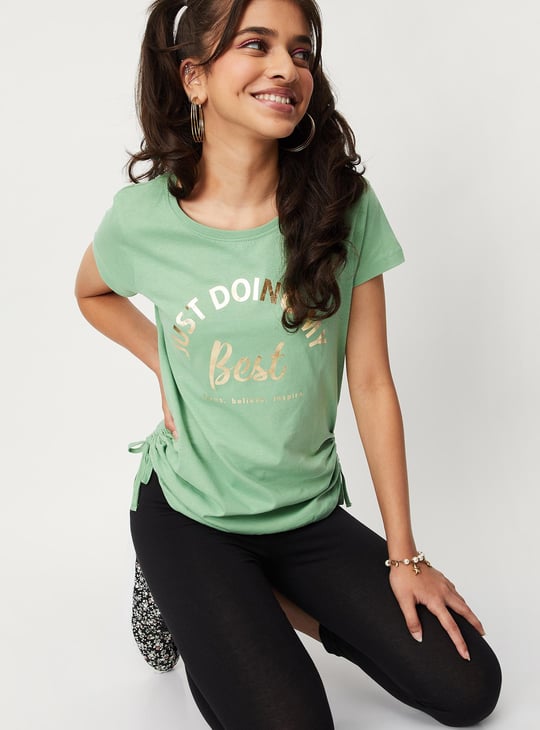 Girls Typographic Printed Ruched T-shirt