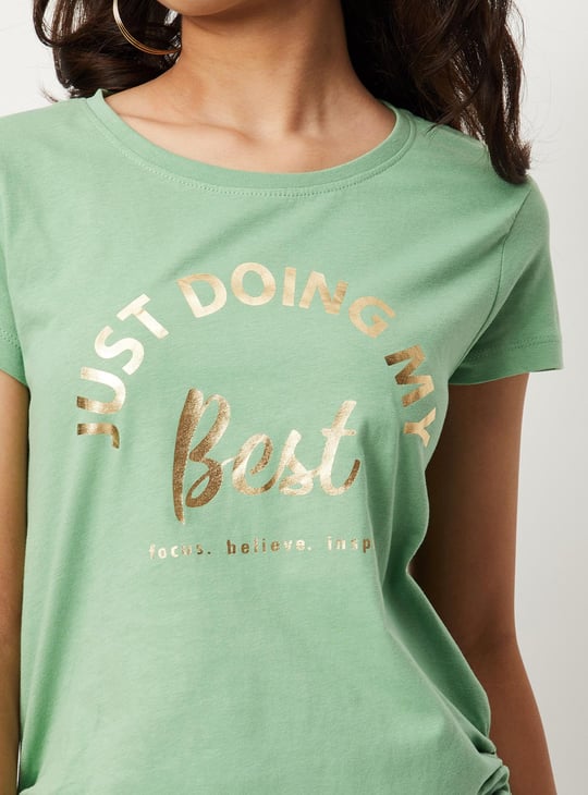 Girls Typographic Printed Ruched T-shirt