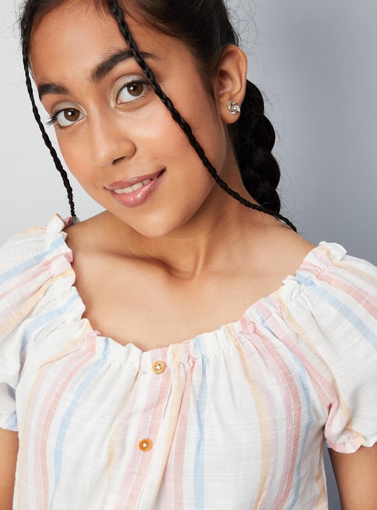 Girls Striped Tie-Up Sleeve Top