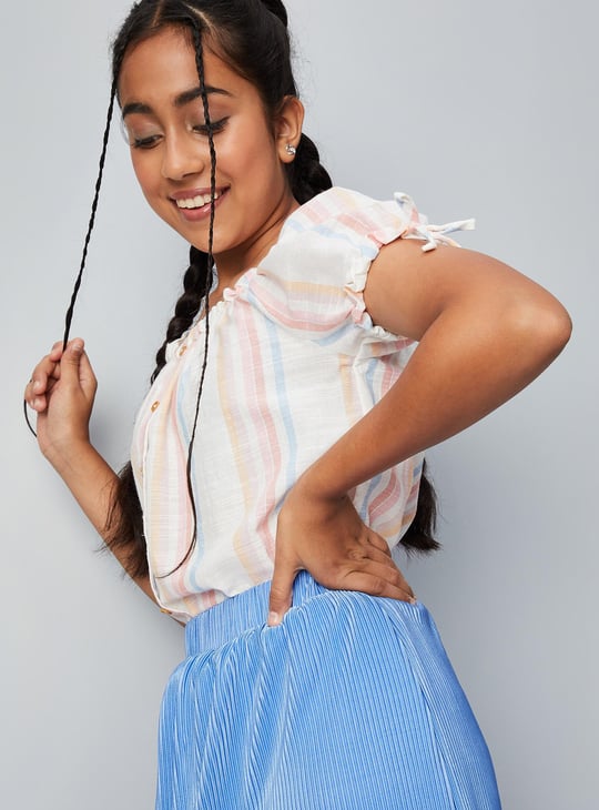 Girls Striped Tie-Up Sleeve Top