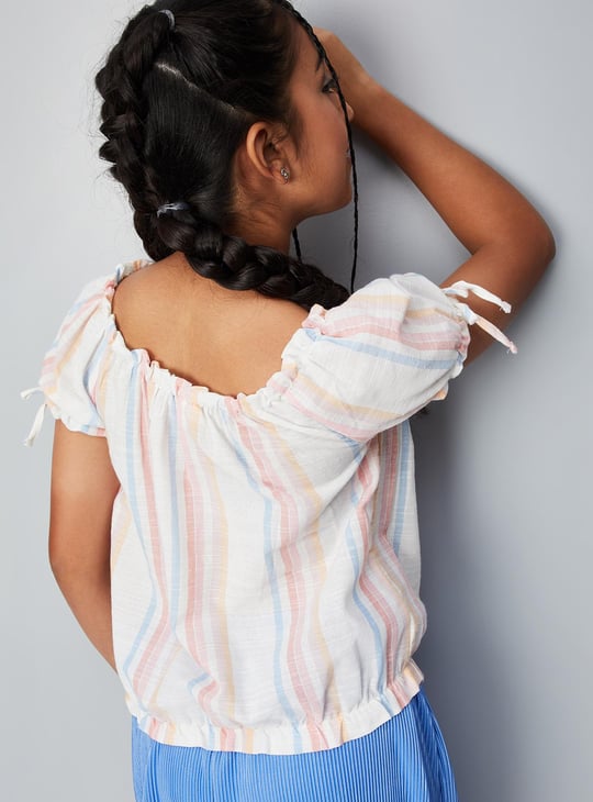 Girls Striped Tie-Up Sleeve Top