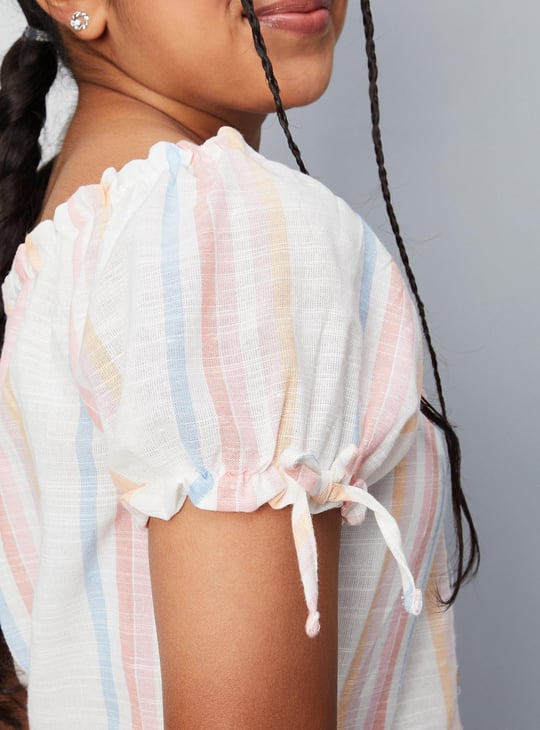 Girls Striped Tie-Up Sleeve Top