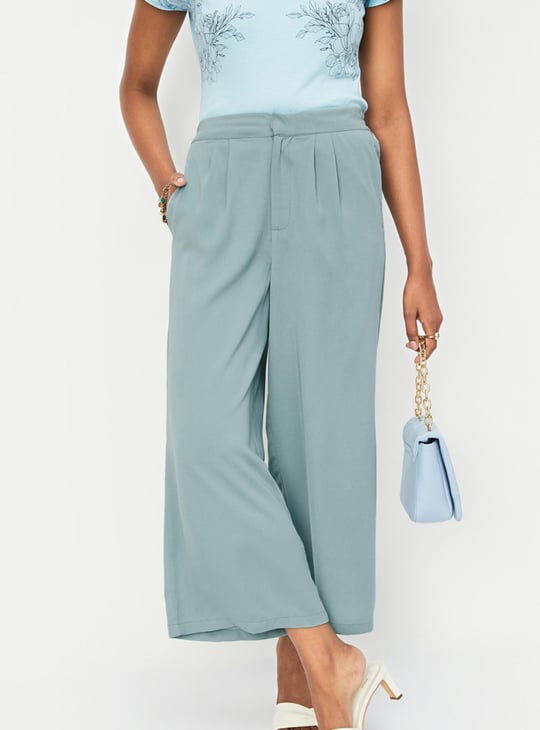 Women Solid Wide Leg Trousers