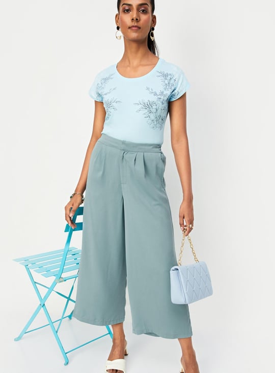 Women Solid Wide Leg Trousers