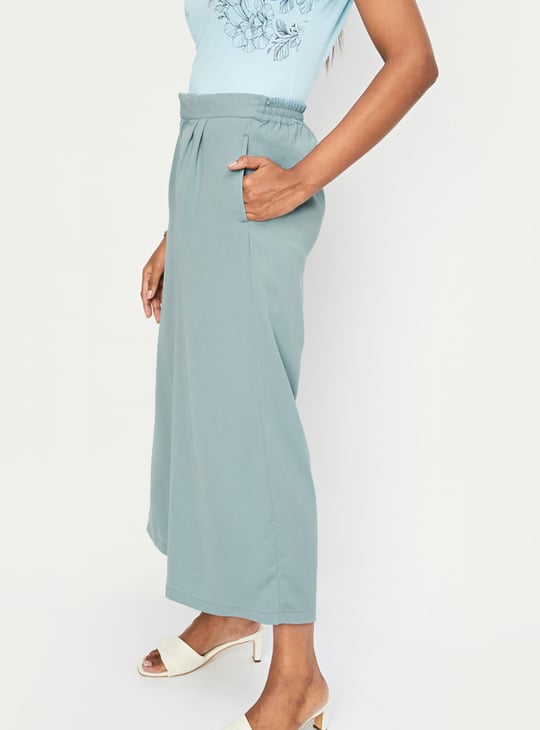 Women Solid Wide Leg Trousers