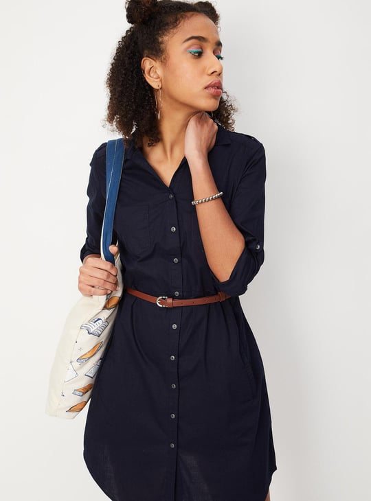 Women Solid Belted Tunic