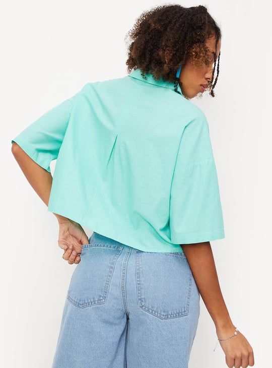 Women Solid Boxy Crop Shirt