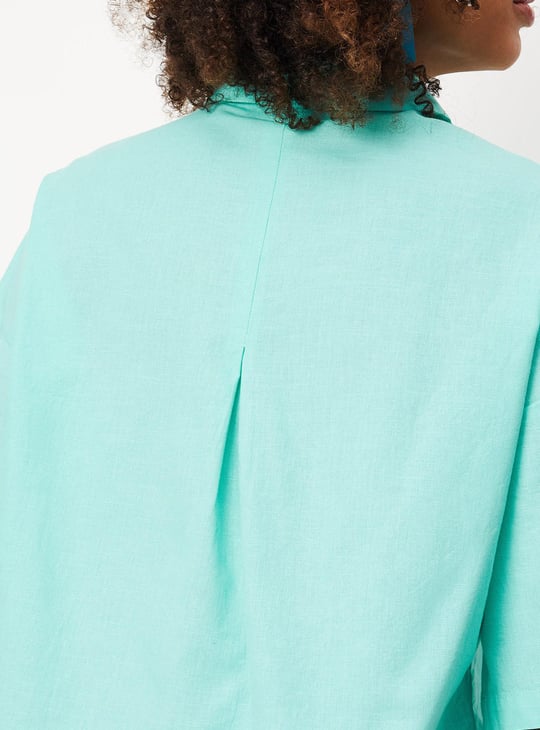 Women Solid Boxy Crop Shirt