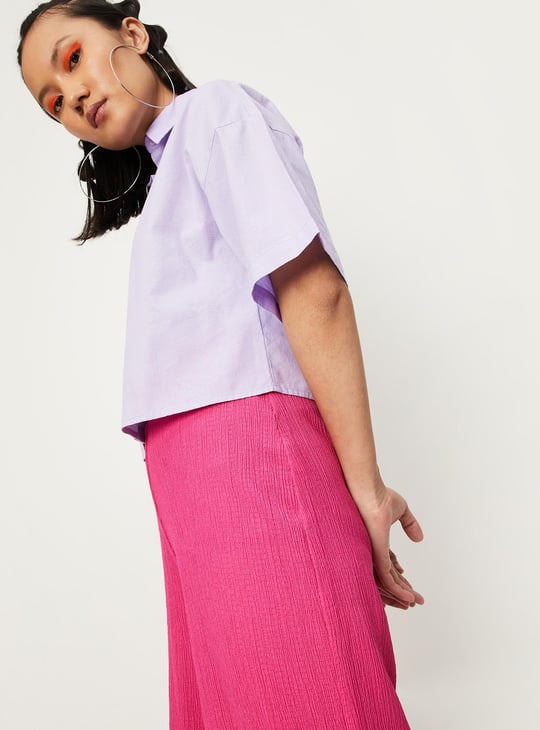Women Solid Boxy Crop Shirt
