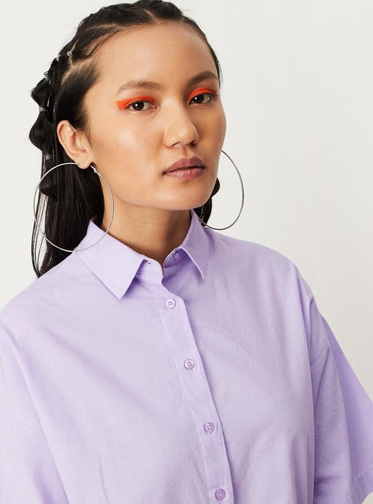 Women Solid Boxy Crop Shirt