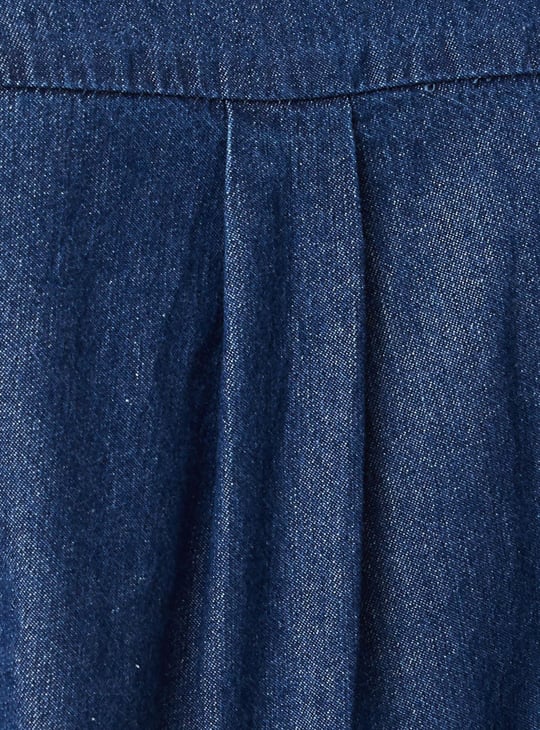 Women Solid Puffed Sleeved Denim Dress