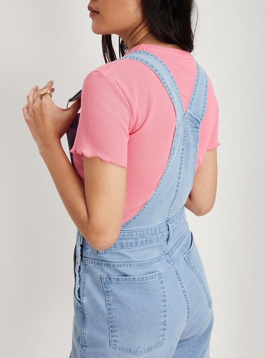 Women Solid Denim Dungaree Shorts