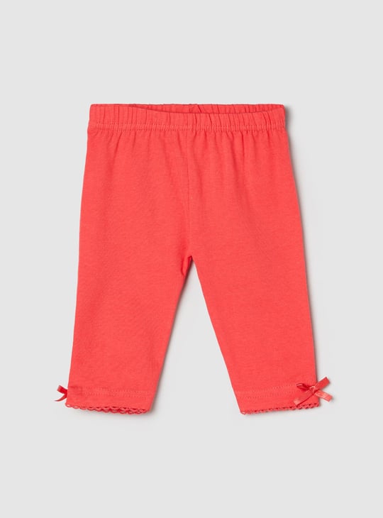 Girls Solid 3/4 Leggings with Bow Detail