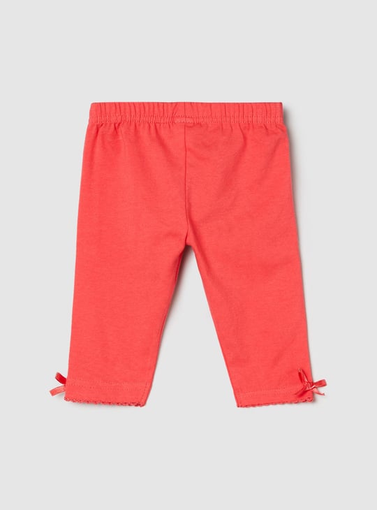 Girls Solid 3/4 Leggings with Bow Detail