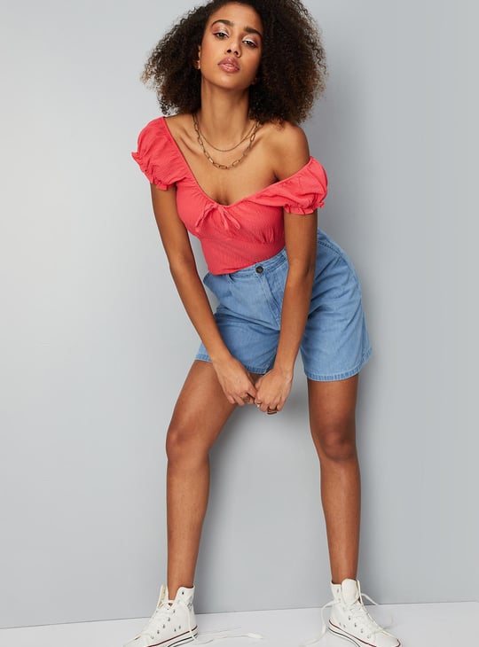 Women Textured Crop Top