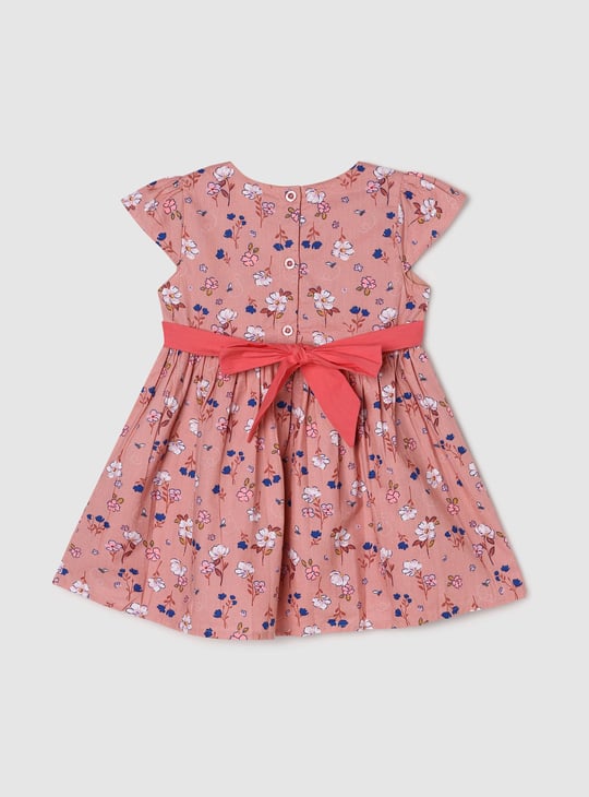 Girls Floral Printed A-line Dress | Pink | Printed