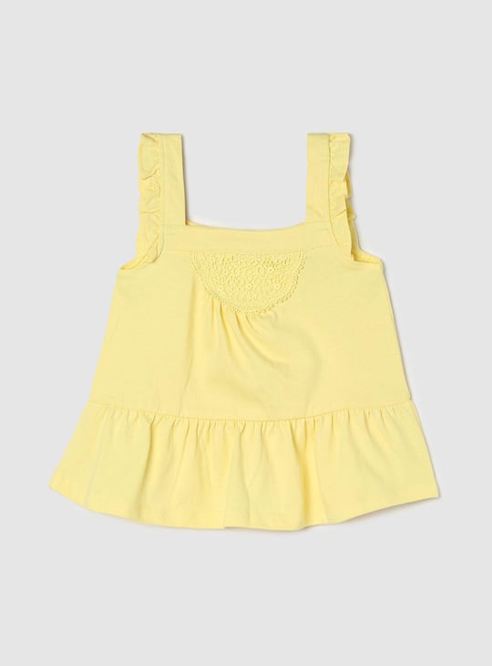 Girls Embroidered Square Neck Casual Top
