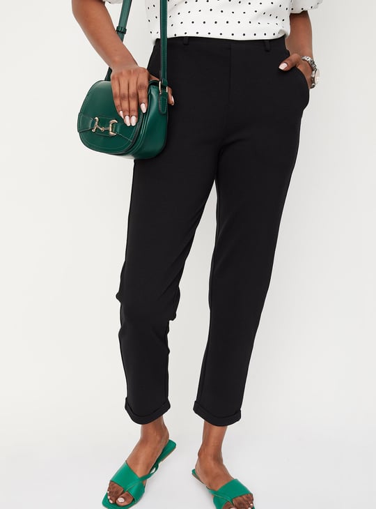 Women Solid Knit Crop Trousers