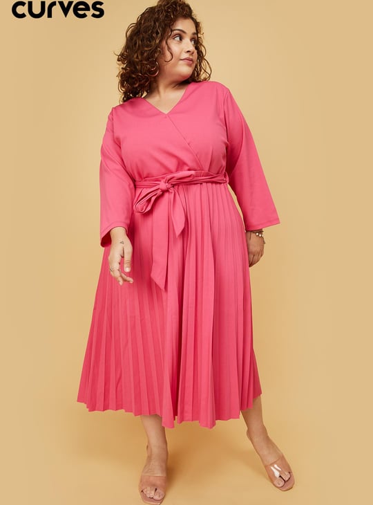 Women Solid V-Neck A-line Dress