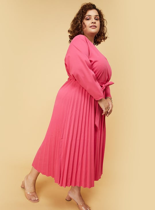 Women Solid V-Neck A-line Dress
