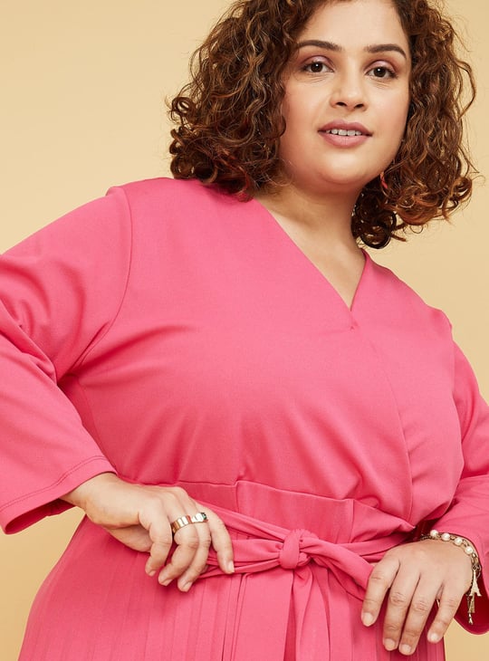 Women Solid V-Neck A-line Dress