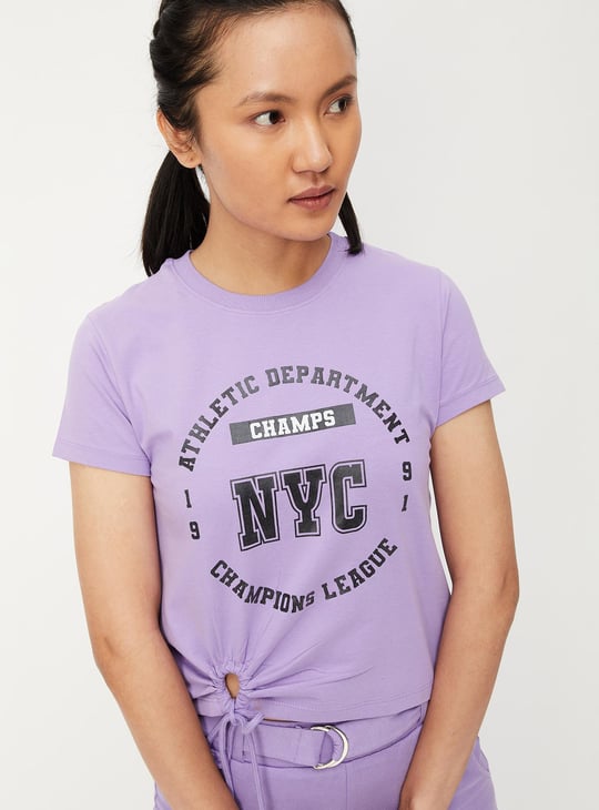 Women Graphic Printed Tie-Up T-shirt