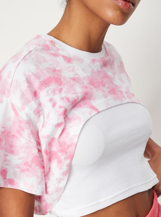 Women Cloud Printed Crop Top with Solid Inner