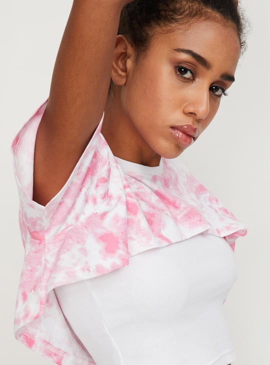 Women Cloud Printed Crop Top with Solid Inner