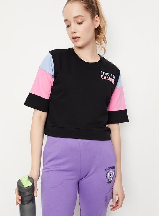 Women Colourblock Crop T-shirt