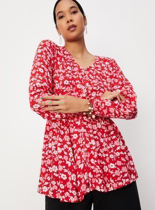 Women Printed Smocked Waist Tunic