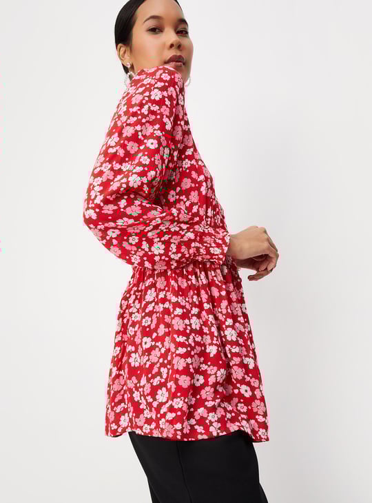 Women Printed Smocked Waist Tunic