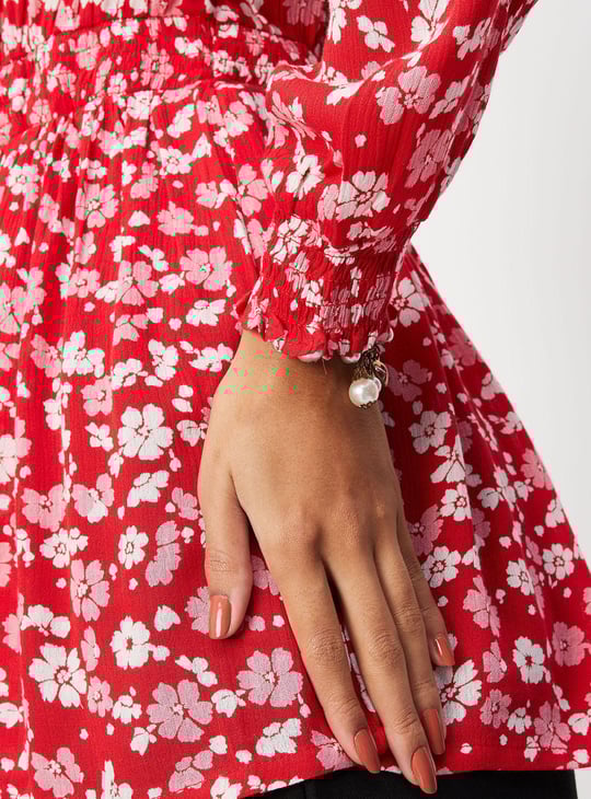 Women Printed Smocked Waist Tunic