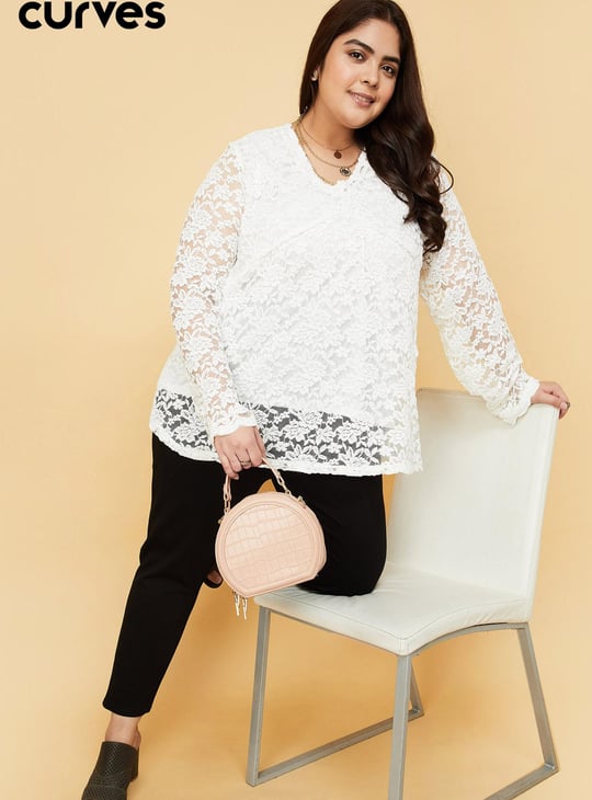 Women Lace Top with Scalloped Trim