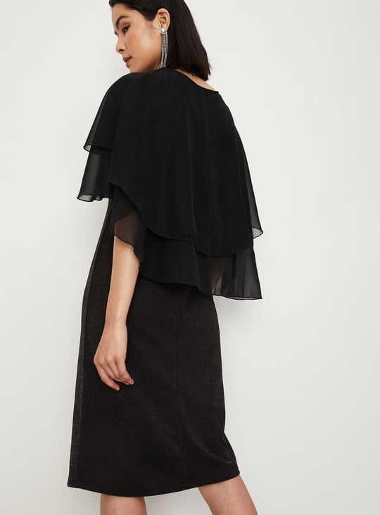 Women Shimmer Layered Cape Dress | Black | Textured