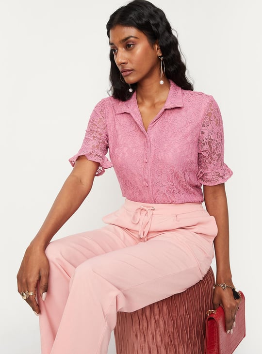 Women Lace Button-Down Shirt