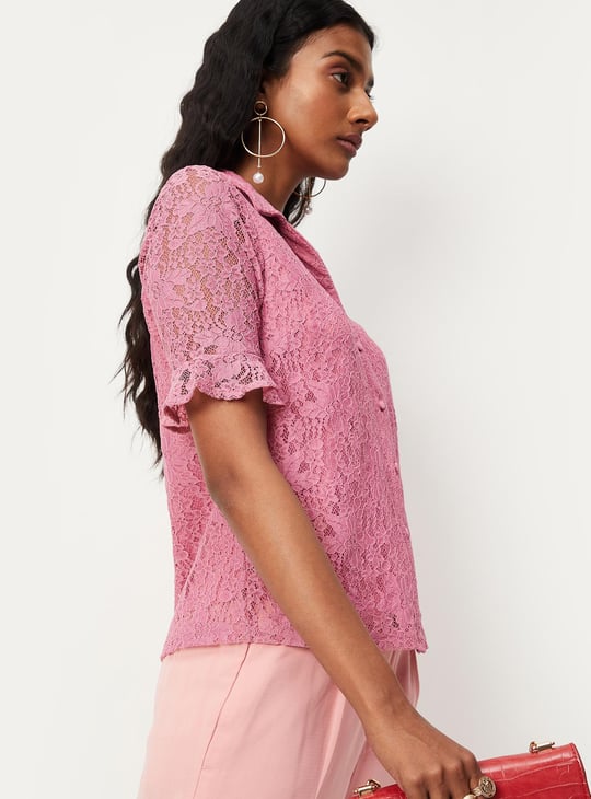 Women Lace Button-Down Shirt