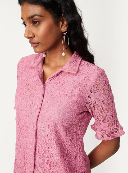 Women Lace Button-Down Shirt