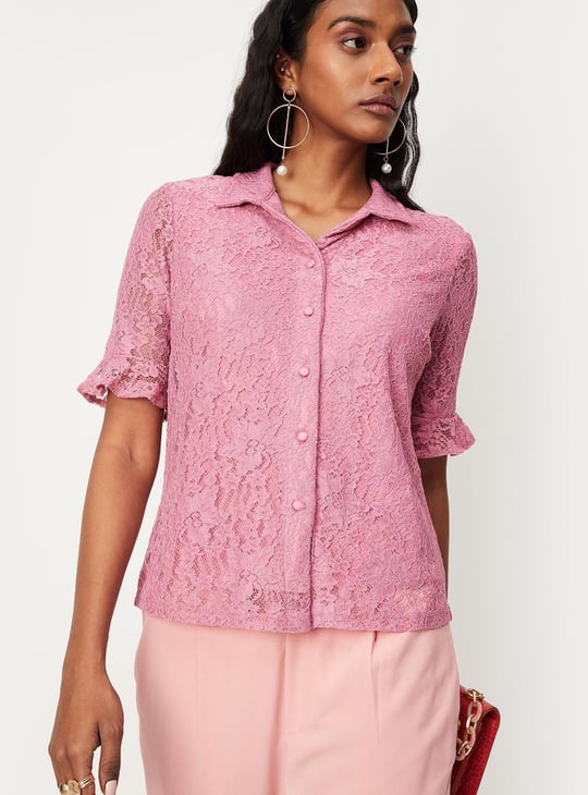 Women Lace Button-Down Shirt