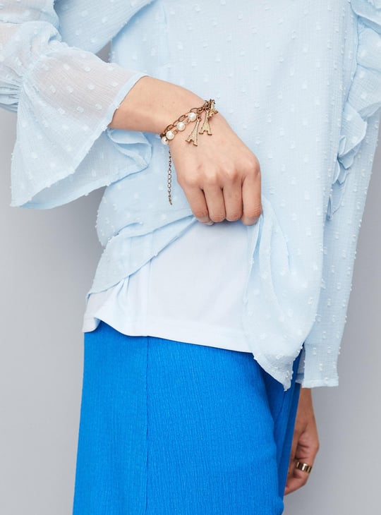 Women Dobby Woven Ruffled Blouse