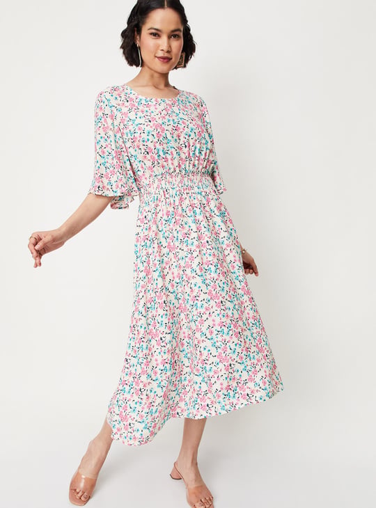 knee length dresses for ladies Painted Petals-Flutter Sleeve Lace Maxi  Hot Pink Roses